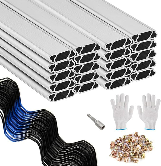 40-Pack Greenhouse Spring Wire & Lock Channel Kit | 3.28-Foot PVC-Coated Wires & Aluminum Channels | Poly Film/Shade Cloth Attachment System | Includes 100 Self Tapping Screws