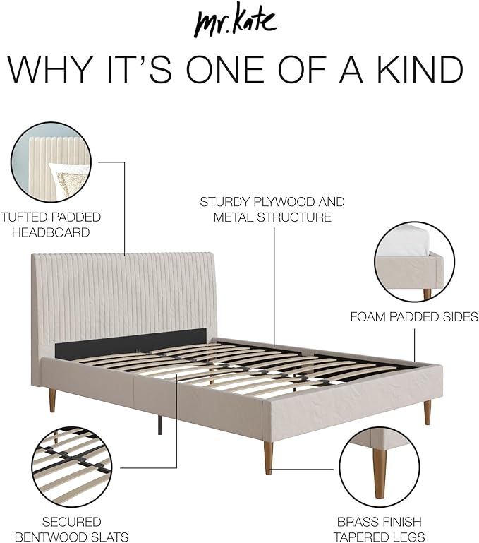 Mr. Kate Daphne Upholstered Bed with Vertical Channel Tufted Headboard, Full, Ivory Velvet