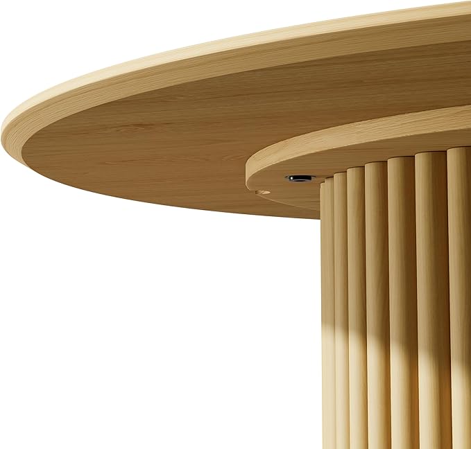 Casaphoria 46" Round Dining Table, Modern Kitchen Table for 4-6, Farmhouse Style with Undercut Edge Top & Concave Cylinder Legs, Easy Assembly for Living Room, Kitchen, Bar, Natural Wood