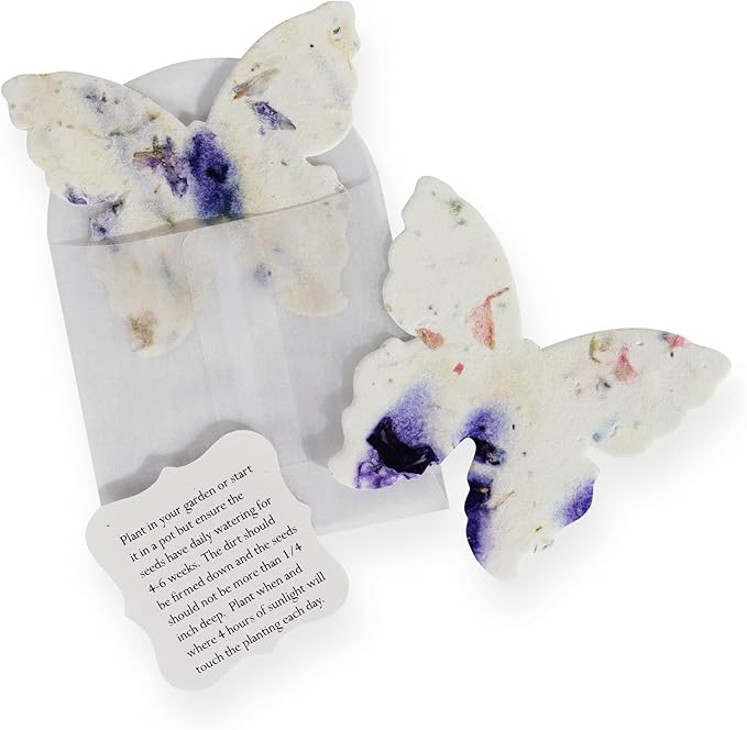 Set of 24 Purple Butterfly – Plantable Seed Paper Embedded with Wildflower Seeds for Bridal Shower, Wedding Gift, Birthday, & Other Milestone Celebrations