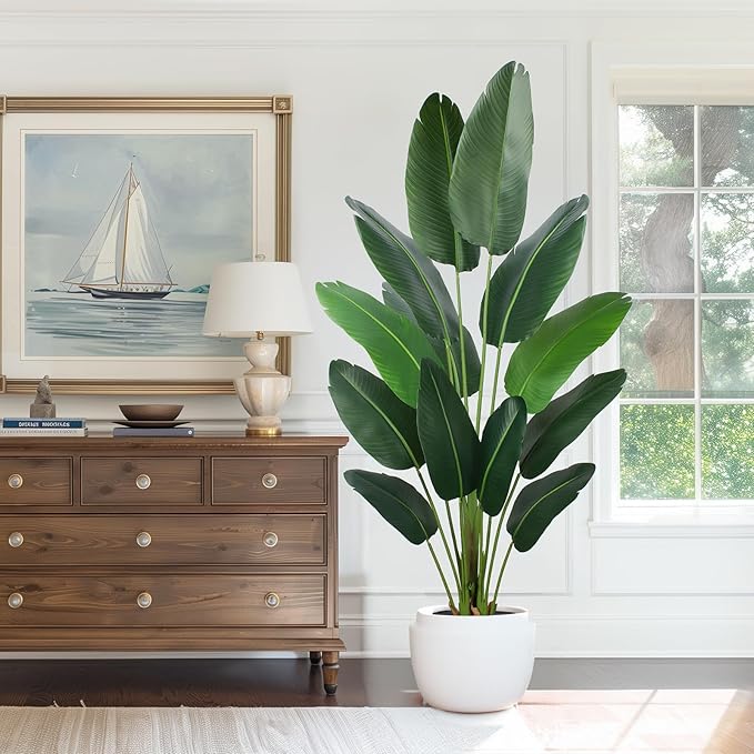 Artificial Bird of Paradise Plant 6 Ft Tall Fake Banana Leaf Plant for Indoors and Outdoors,Faux Palm Tree with Plastic Pot for Office and Home Decor,L1802PCS