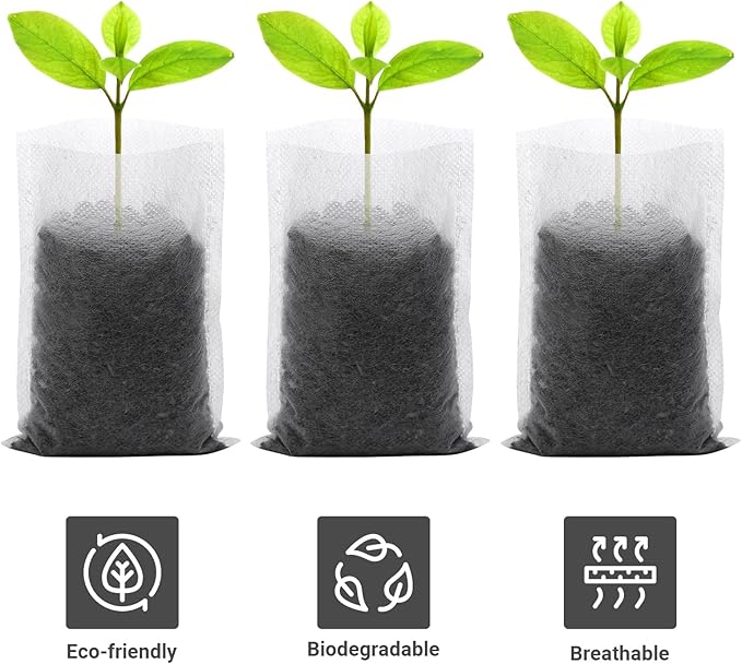 GREANER 400 PCS Plant Nursery Bags, 3.5"x4.7" Biodegradable White Pots for Plants, Fabric Seedling Grow Bags for Indoors and Outdoors Use