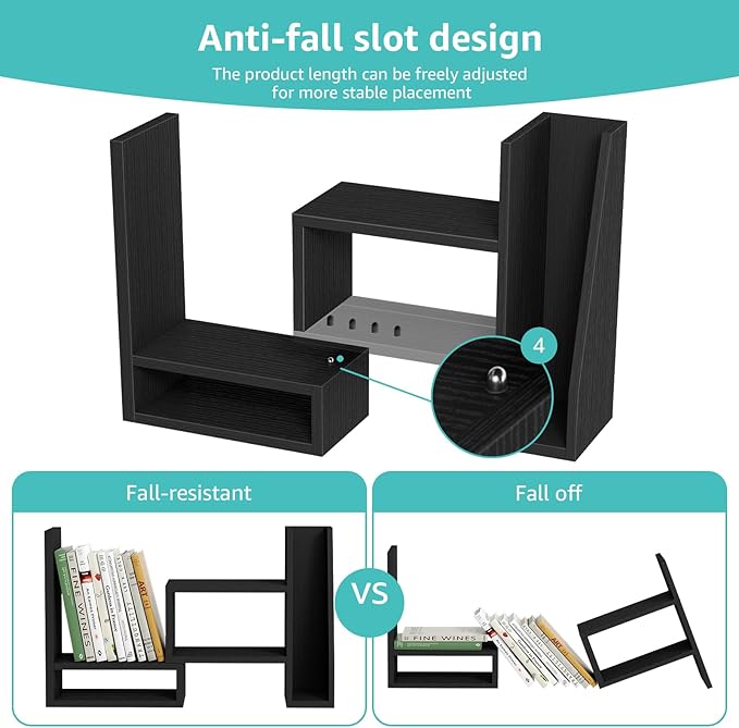 Desktop File Organizer Desk Organizer Shelf - Black Office Organization Shelves for Top of Desk Organizers and Accessories Corner Bookshelf Table Top Shelving Small Hutch Decorations for Women Office