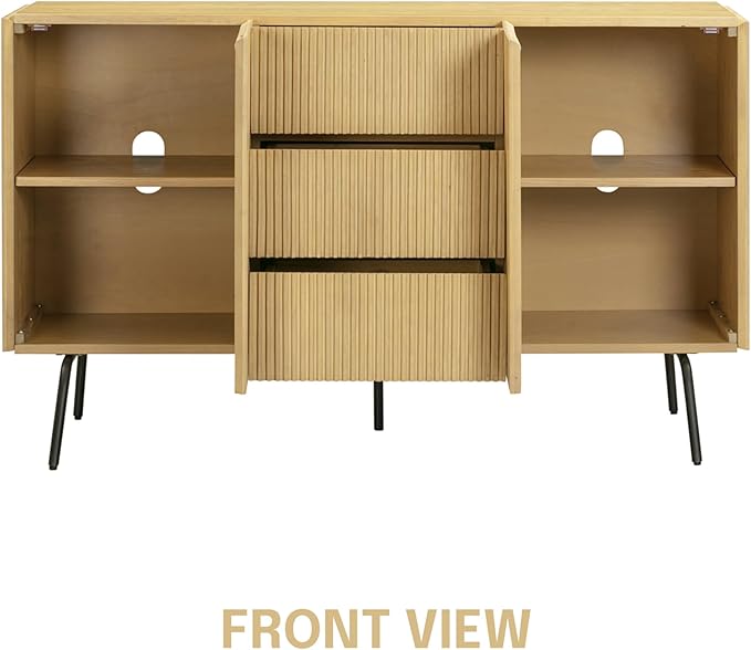 NTC Veil Sideboard with 2 Doors and 3 Drawers, Buffet Cabinet with Vertical Groove Design and Metal Legs, Storage Cabinet for Living Room, and Entryway, Effortless Assembly, Sand