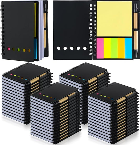 Qilery 50 Pack Lined Spiral Notebook Small Notepad and Pen Set Steno Pads Lined Notepad Black Pocket Notebook for Business Office School Supplies