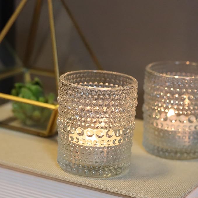Clear Glass Votive Candle Holders Set 12 PCS Hobnail Tealight Candle Holders for Fall Decor, Halloween, Weddings, Birthday Table Centerpiece Decorations