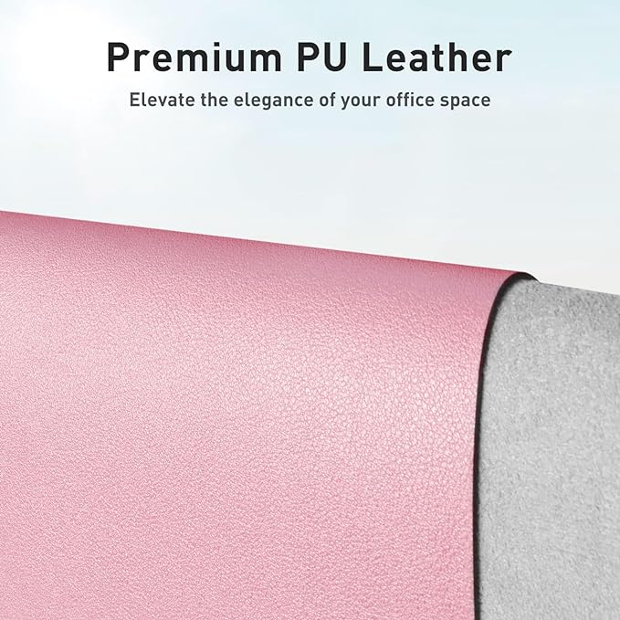 Aothia Leather Desk Pad Protector, Office Desk Mat, Large Mouse Pad, Non-Slip PU Leather Desk Blotter, Laptop Desk Pad, Waterproof Desk Writing Pad for Office and Home (48"x17", Fairy Pink)