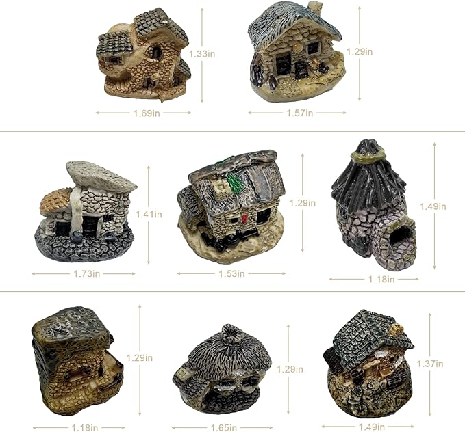 8 PCS Mini House Figurines,Mini Fairy Cottage House, Fairy Garden Cottage Ornaments Accessories for DIY Bonsai，Terrarium，Micro Landscape Yard Bonsai Decoration.