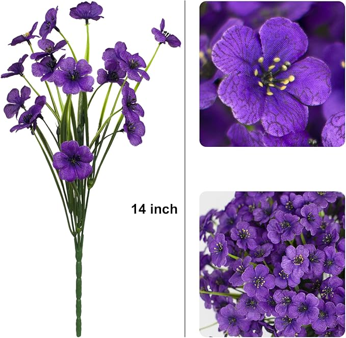 15 Bundles Artificial Flowers Fake Silk Flowers Outdoor UV Resistant Faux Flowers Plastic Fabric Greenery Plants for Hanging Planter Kitchen Home Office Wedding Garden Decoration（Purple）