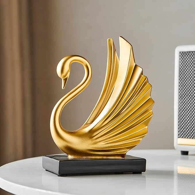 FJS Modern Gold Statue Swan Decor for Living Room, 7.08" H Luxury Sculptures Home Décor Accents for Entryway TV Stand Coffee Table Ceterpiece, Resin Decorations for Dining Room Bedroom Office (Small)