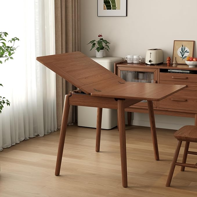 Solid Wood Small Dining Table, 23.6" L-47.2" L Expandable Kitchen Table Designed for Compact Spaces, Easy Assembly, Suitable for Apartment, Kitchen, Dining Room, Living Room (Walnut)