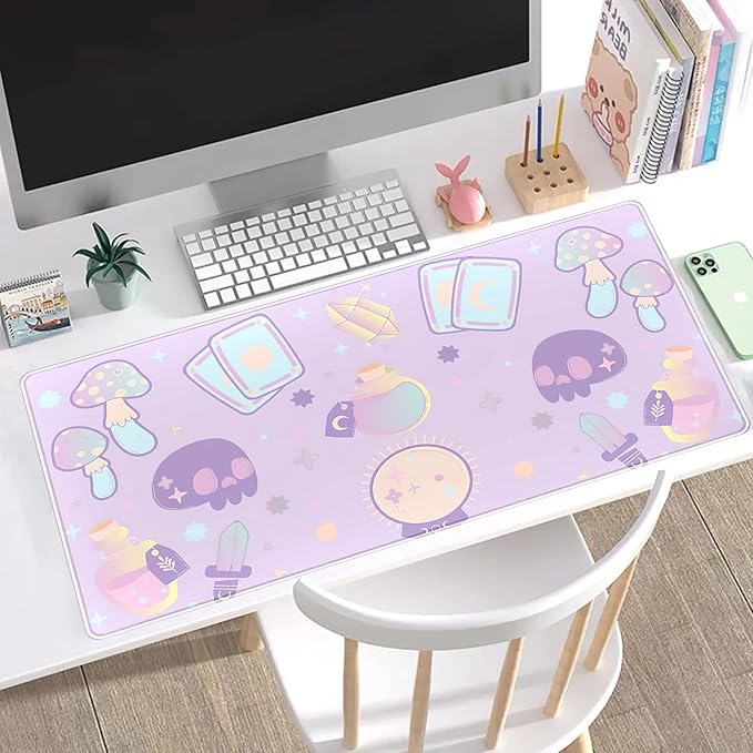 Kawaii Purple Desk Mat,Cute Witchy Elements Mouse Pad, Desk Pad Mystical Goth,XXL Gamig Desktop Mat,Extended Keyboard Mousepad Large for Computer Laptop,Girl Gamer Desk Decor 31.5''x15.7''