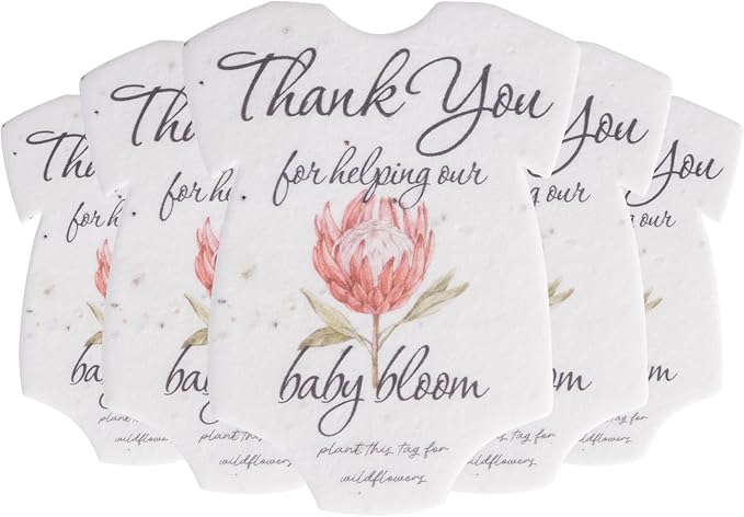 Plantable Onesie Seed Paper – 5 Protea Baby Shower Favors for Guests with Wildflower Seeds, Baby Shower Gifts for Guest