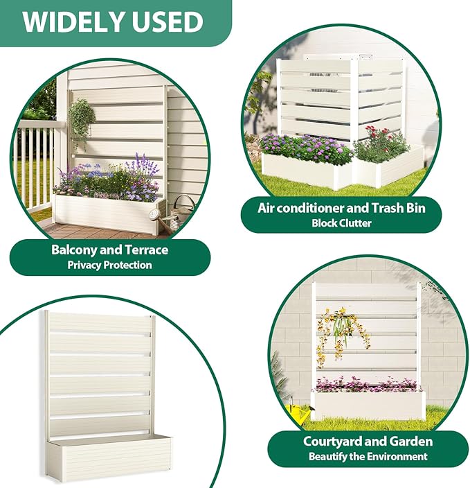 Vertical Screen Planter Bed - Raised Garden Box with Trellis for Climbing Plants, Durable Privacy Fence Planter for Outdoor, Patio, Deck Aluminum Frame, Beige