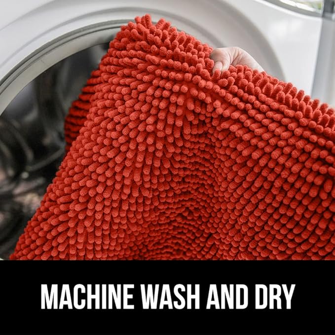 GORILLA GRIP Bath Rug Mat 30x20, Soft Absorbent Chenille, Quick Dry Microfiber Mats, Rubber Backing Washable Shower Floor Rugs, Bathmat Runner, US Designed Bathroom Accessories Decor, Sunset Orange