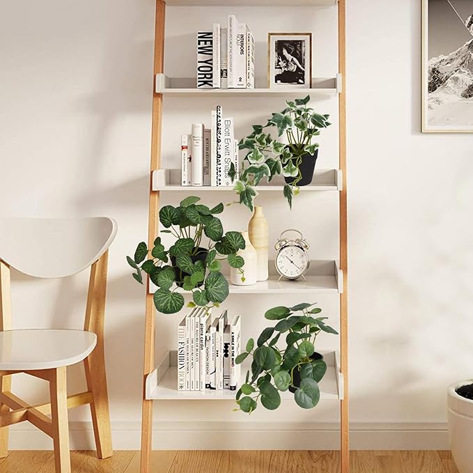 Artificial Plants Set of 4 Fake Comosum Potted Plant with Black Pot Greenery Decor for Indoor Home Porch Garden Bathroom Décor