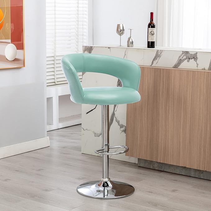 Brage Living Wide Bar Stool, Modern PU Leather Swivel Adjustable Barstool with Hollow Back and Arms, Upholstered Airlift Counter Height Bar Chair for Kitchen Dining (Mint Green)