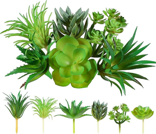 6Pcs Green Succulent Plants Mini Green Succulent Plants Faux Artificial Succulents Plant for DIY Crafting Home Floral Wall Office Decoration (excluding pots)
