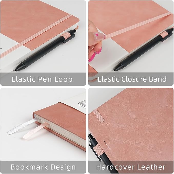 Notebooks Journal for Women Men 3 Pack Bulk Leather Hardcover with Pen Holder A5 160 Pages 100 GSM Thick Paper for Work School Lined Pink