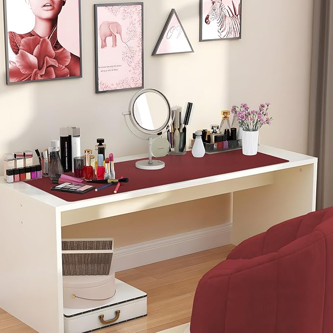 Desk Mat 35" x 17" Leather Desk Pad Protector with Natural Cork & PU Leather, Non-Slip Office Desk Mat, Double-Sided Large Mouse Pad, Waterproof Desk Cover for Office&Home (red)