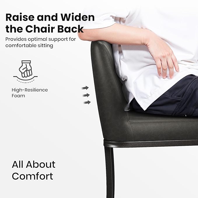 PHI VILLA Dark Grey Bar Stools Set of 4, Faux Leather Counter Height Chairs, Kitchen Stools for Island, 24 Inch Barstools with Back