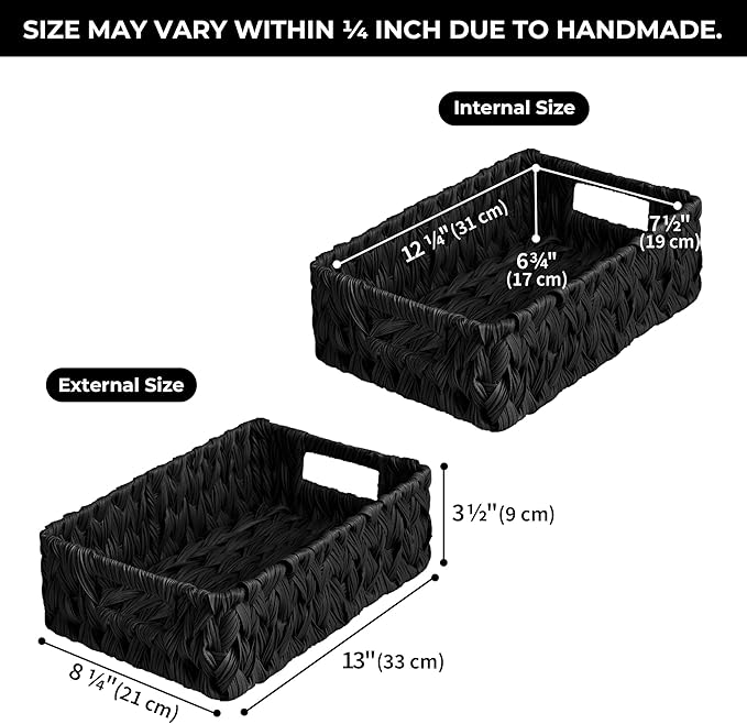 GRANNY SAYS Wicker Storage Basket, Decorative Woven Baskets for Storage, Waterproof Baskets Organizer, Wicker Basket for Organizing, 2-Pack, Black