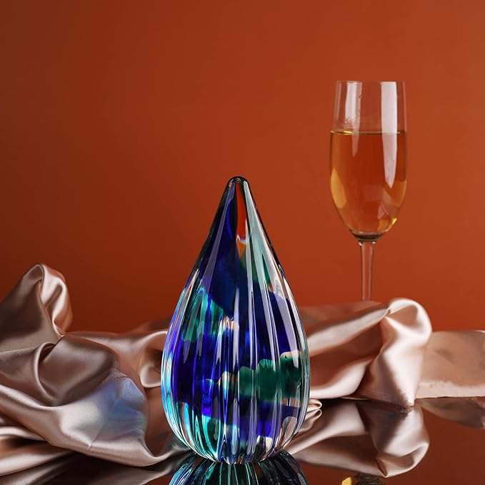 Yao Yuan Hand-Blown Glass Sculpture - Murano-Style Glass Statue and Figurine - Wonderful Gift, Green-Blue