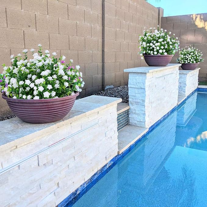 6PCS Artificial Eucalyptus Flowers, Fake Artificial Greenery UV Resistant No Fade Faux Plastic Plants for Wedding Bridal Bouquet Indoor Outdoor Home Garden Kitchen Office Table Vase(White)