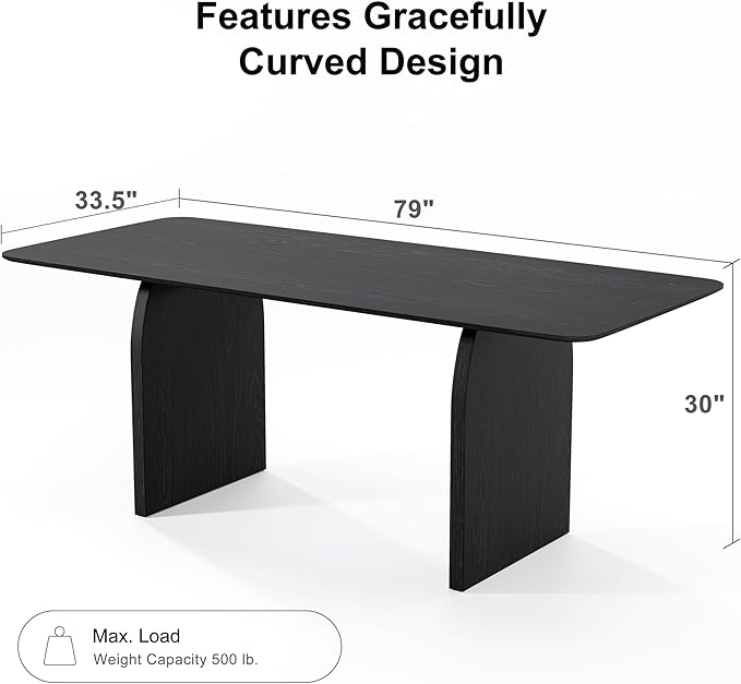 Casaphoria 79" Large Dining Table for 8, Wood Rectangular Living Room Table, Modern Farmhouse Kitchen Table with Scratch-Resistant Top & Wood Pedestal, Easy Assembly and Clean, Black