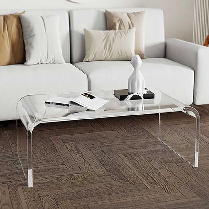 32inch Premium Clear Acrylic Rectangle Coffee Table for Living Room,Mid Century Transparent Waterfall Lowtea Table, Middle Size Table (32"x16"x16") Fit for 2 Seat Sofa