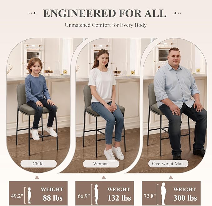 COLAMY Counter Height Bar Stools Set of 6, 25 Inch Modern Fabric Kitchen Island Stools with Back, Upholstered Counter Barstools Armless Bar Chairs with Metal Legs for Island Dining Room Bar,Brown