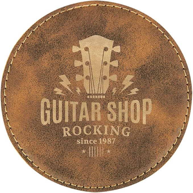 Custom Engraved Coasters | Personalized Leather Coaster | Set of 6 | Drink Coasters with Holder | Laser Engraved | Tabletop Protection | Gift for Couples (Round 4", Rustic w/Gold)