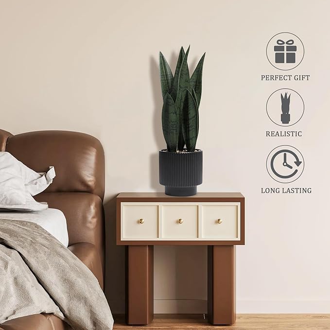 Artificial Plants Sansevieria Snake Plant with Black Ceramic Pot Desk Small Fake Plant for Indoor Living Room Kitchen Bathroom Farmhouse Home Decor