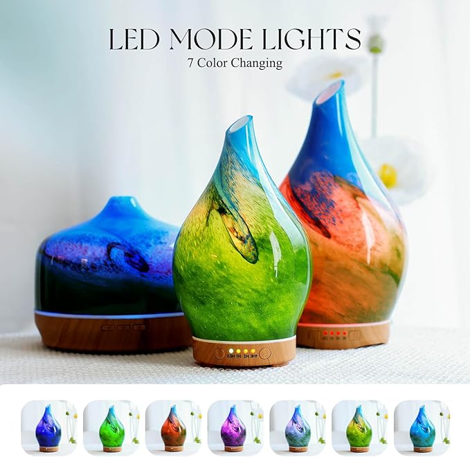 Porseme 150ml Essential Oil Diffuser Glass Color Changing Aroma Air Diffusers Aromatherapy Ultrasonic Cool Mist Humidifier 6 Running Hours Waterless Auto-Off for Sleeping Yoga Office Spa (Blue Grass)