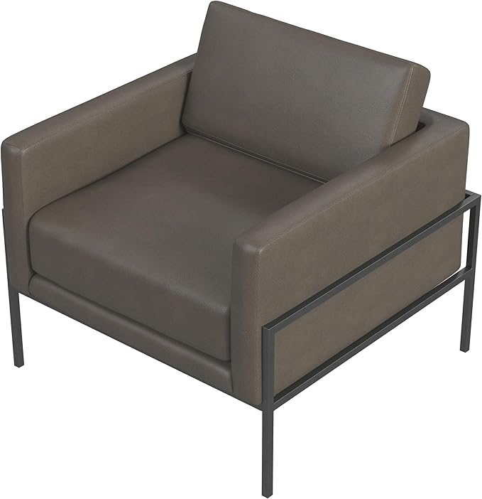 HomePop Modern Metal Frame Accent Chair Home Décor|Accent Chairs for Living Room & Bedroom - Pewter Gray Faux Leather