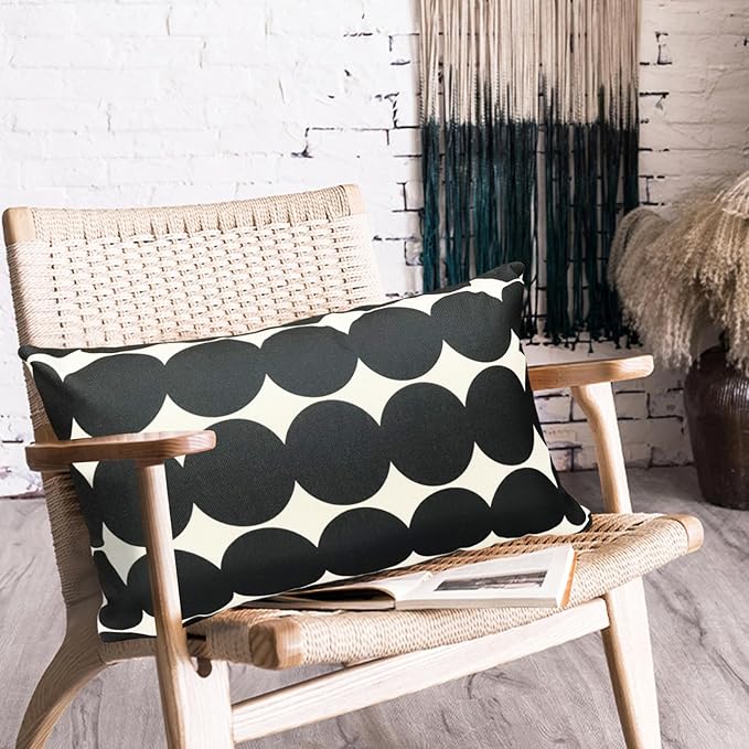 Decorative Throw Pillow Covers Set of 2 Black Fashion Polka dot Pillow Covers 12x20 Inch Throw Pillow Cover Linen Pillowcase Farmhouse Outdoor Pillow Covers for Couch Sofa Living Room