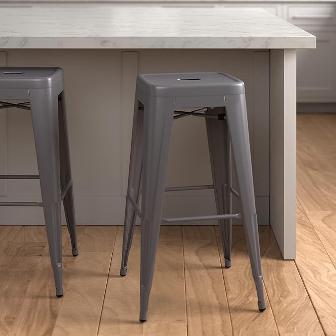 Amazon Basics Metal Bar Stools - 30-Inch, Set of 4, Dark Grey