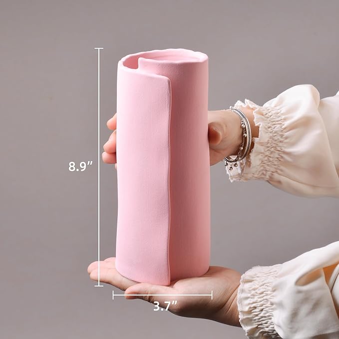 Pointnio Pink Ceramic Flower Vase,8 Inch Modern Boho Origami Decorative Vase for Home Decor,Small Vases for Pampas Grass,Minimalist Vase for Fresh Flowers,Dried Flowers,Table Shelf Living Room Decor