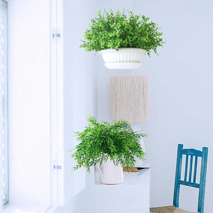 summer flower 10 Pack Fake Boxwood Stems Artificial Plants Eucalyptus Outdoor No Fade Faux Greenery Boxwood Plant for Home Bathroom Wall Front Porch Hanging Planter Garden Shelf Decorations