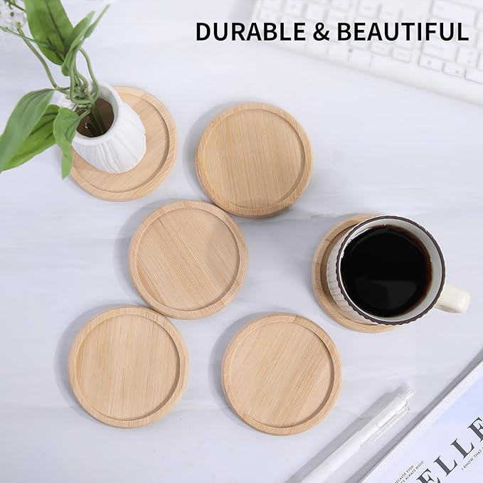 Bamboo 4 inch coaster [12pcs] Coasters with Holder - Drinking Coasters - Cup Mat for Drinks - Live for Hot or Cold Drink - Non-slip and non-stick,Suitable for Kinds Cups and Living Room Decor