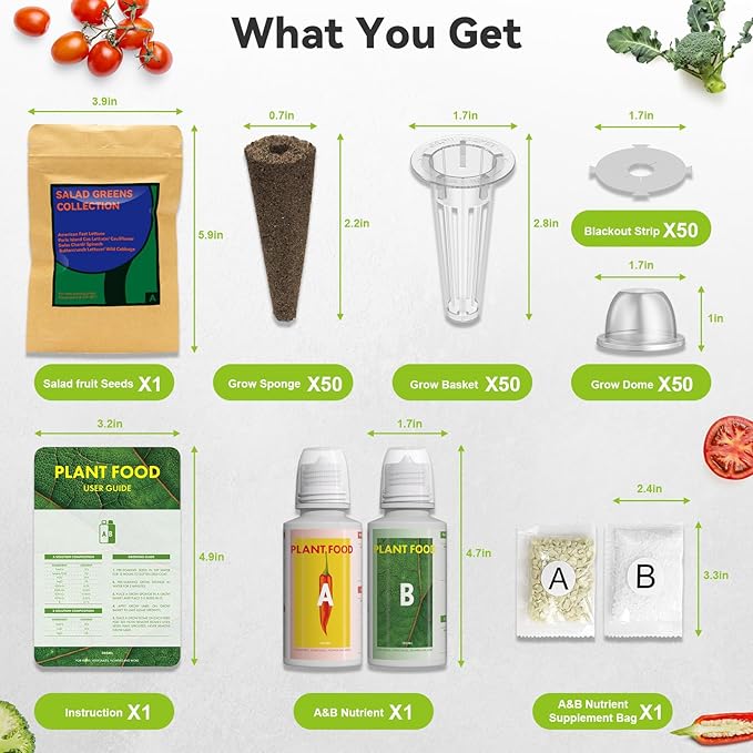 Salad Greens Seed Pod Kit for AeroGarden Hydroponics Growing System, 50 Pods Indoor Home Garden with American Fast/Paris Island/Buttercrunch Lettuce, Swiss Chard, Spinach, Cauliflower and Wild Cabbage