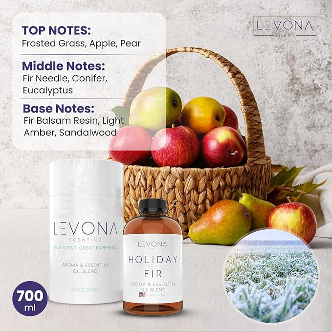 Levona Scent Christmas Essential Oils for Diffuser: Holiday Fir Essential Oil for Diffusers for Home - Essential Oils with Notes of Sandalwood & Amber Oil - Winter Fir and Balsam Fragrance - 700Ml