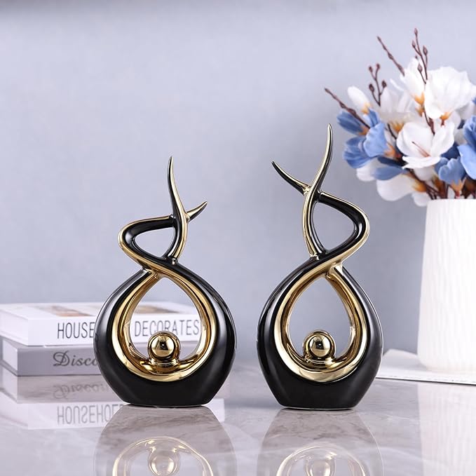 Gold Black Modern Sculpture Table Decorations, Ceramic Knick Knacks Statues for Living Room Decor, Tv Stand and Desk Decor, Suitable for Coffee Tables and Shelf Decorations, Great Gift Idea