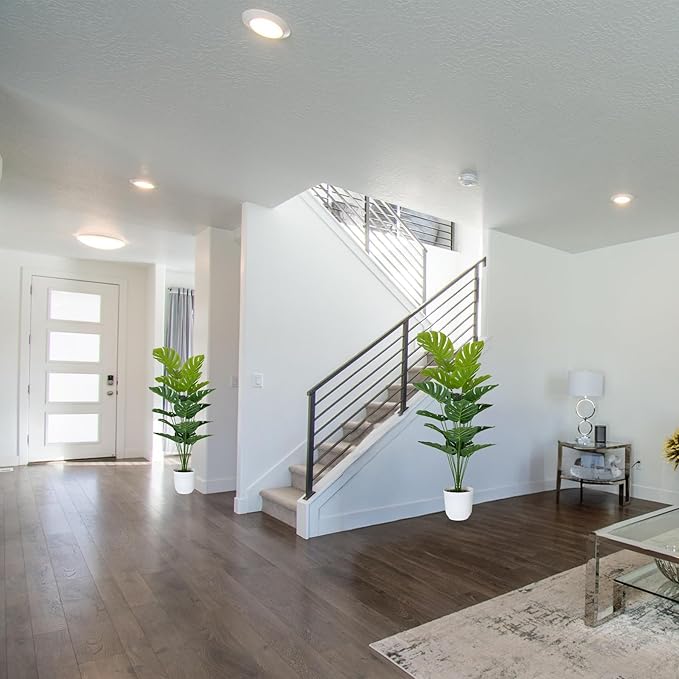 SAJANDAS Set of 2 Artificial Monstera Deliciosa Plants in Pots, Fake Tropical Trees with Greenery Leaves Stems, 45 Inch Faux Swiss Cheese Floor Plants for Porch, Garden, Office, Store, Home Decor