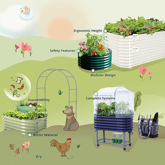 Vego garden Cascading Raised Garden Planter Box Outdoor Metal Galvanized Gardening Bed for Vegetables Herb & Flower, British Green