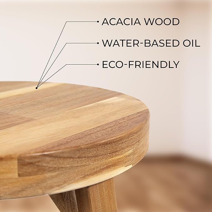 Nakina Stool 12" with Drain Hole – Acacia Wood, Compact & Water-Resistant for Bathroom, Kitchen & Patio