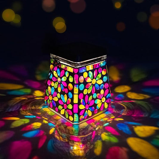 VOREEN Mosaic Solar Lanterns, Handmade Outdoor Glass Hanging Lights, Solar Table Lamps, IP44 Waterproof Lights, Deco for Garden, Patio, Yard, Party, Balcony, Gift for Mom Wife Friend, Colorful Flower