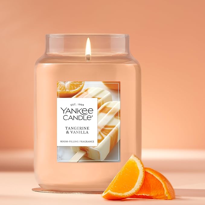Yankee Candle Large Jar Scented Candle with up to 150 Hour Burn Time, Premium Plant Wax Blend for Consistent Burn, 22 oz Jar Candle with Room Filling Fragrance, Tangerine & Vanilla