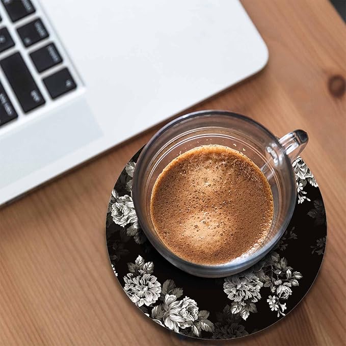 Watercolor Black Flowers Cup Coasters Set of 2 Elegance Botanical Flower Pattern Grey Rose Bouquet Wooden Table Apartment Decor 100% Diatomite for Drinking Glasses,4 Inches