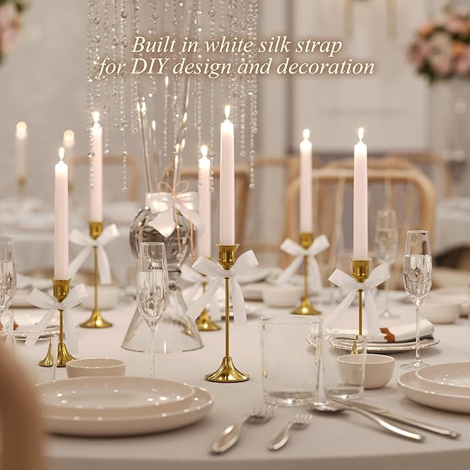 FSyueyun Brass Candlestick Holders Set of 6, Elegant Metal Candlestick Holders for Vintage Taper Candle Holders, Perfect for Table Centerpieces, Fireplace, Home Decor, Weddings and Party Decorations